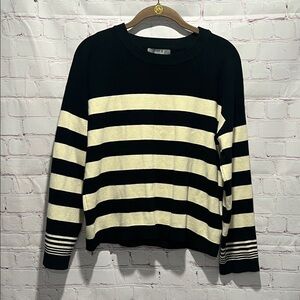 Marled Striped Black and Cream Crew‎ Neck Sweater Woman’s Size Medium
